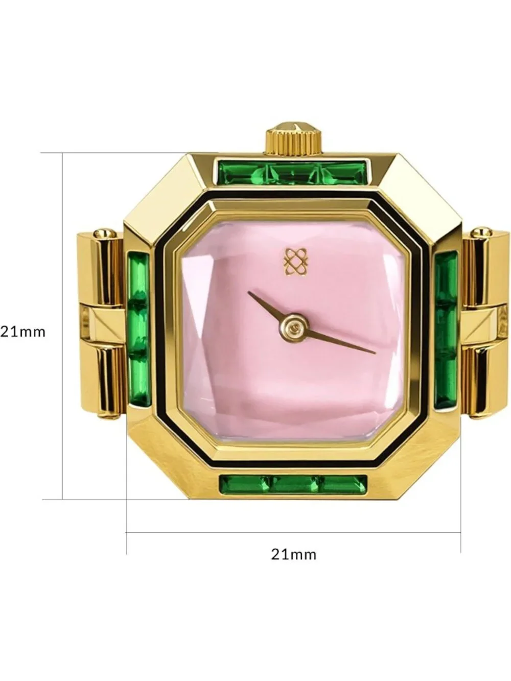 Unisex Gold Pink Analog Quartz Gem Cut Lab Grown Sofia Prism Finger Ring Watch